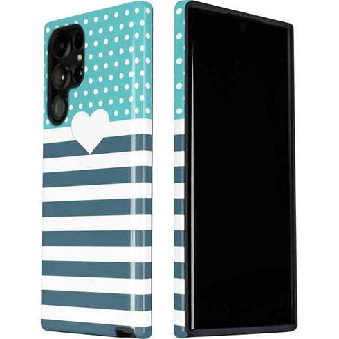 Polka Dots and Stripes Heart in Blue Galaxy S22 Ultra Pro Case