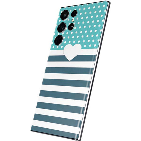Polka Dots and Stripes Heart in Blue Galaxy S22 Ultra Skin