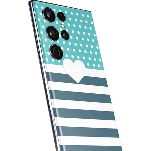 Polka Dots and Stripes Heart in Blue Galaxy S22 Ultra Skin