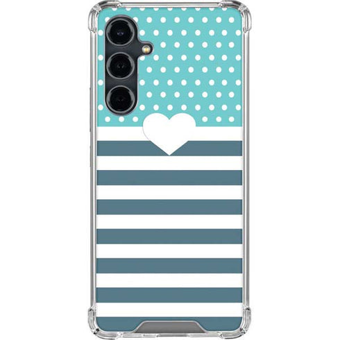 Polka Dots and Stripes Heart in Blue Galaxy S23 FE Clear Case