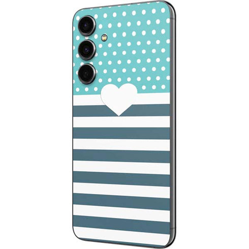 Polka Dots and Stripes Heart in Blue Galaxy S23 FE Skin