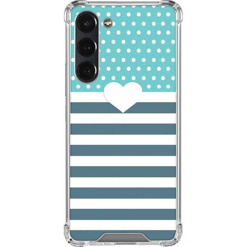 Polka Dots and Stripes Heart in Blue Galaxy S23 Plus Clear Case