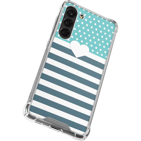Polka Dots and Stripes Heart in Blue Galaxy S23 Plus Clear Case