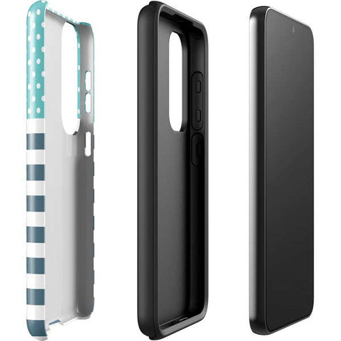 Polka Dots and Stripes Heart in Blue Galaxy S23 Plus Pro Case