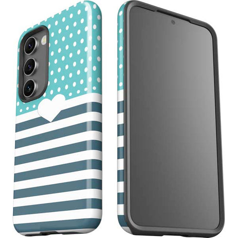 Polka Dots and Stripes Heart in Blue Galaxy S23 Plus Pro Case