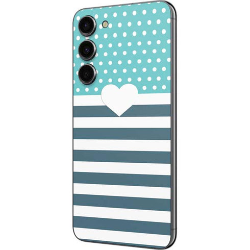 Polka Dots and Stripes Heart in Blue Galaxy S23 Plus Skin