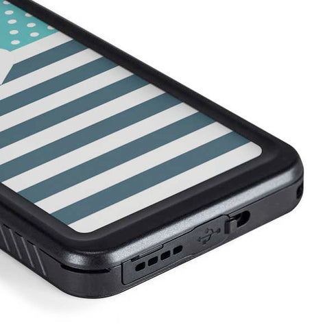 Polka Dots and Stripes Heart in Blue Galaxy S23 Plus Waterproof Case