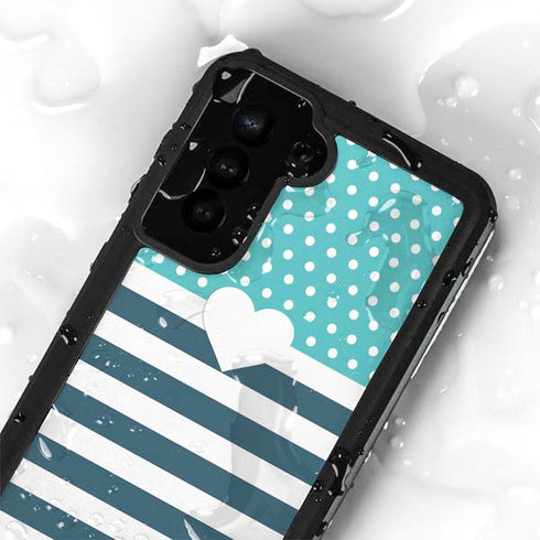 Polka Dots and Stripes Heart in Blue Galaxy S23 Plus Waterproof Case