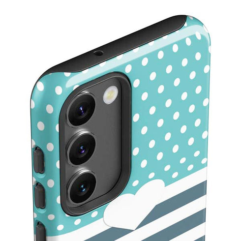 Polka Dots and Stripes Heart in Blue Galaxy S23 Pro Case