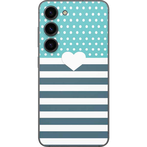 Polka Dots and Stripes Heart in Blue Galaxy S23 Skin