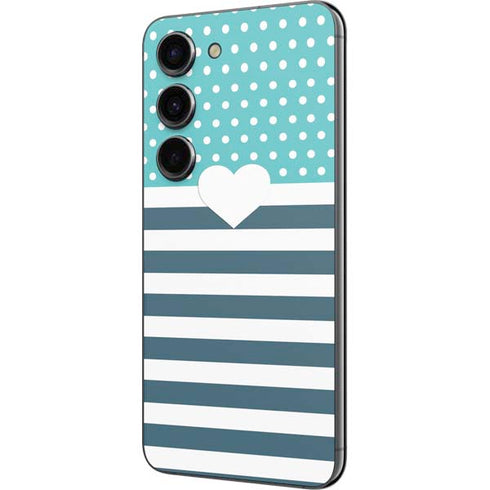 Polka Dots and Stripes Heart in Blue Galaxy S23 Skin