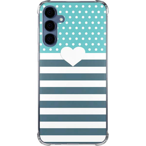 Polka Dots and Stripes Heart in Blue Galaxy S24 Clear Case