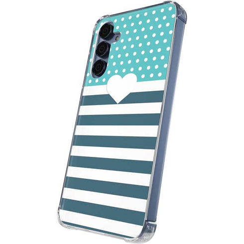 Polka Dots and Stripes Heart in Blue Galaxy S24 Clear Case