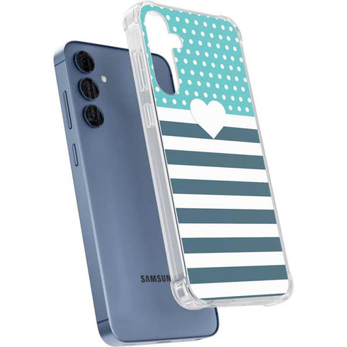 Polka Dots and Stripes Heart in Blue Galaxy S24 Clear Case