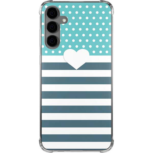Polka Dots and Stripes Heart in Blue Galaxy S24 Plus Clear Case