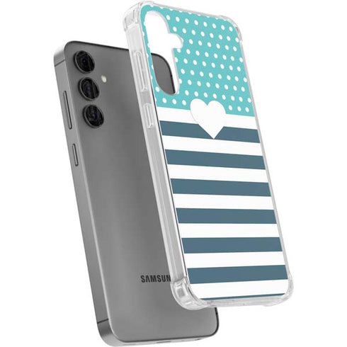 Polka Dots and Stripes Heart in Blue Galaxy S24 Plus Clear Case