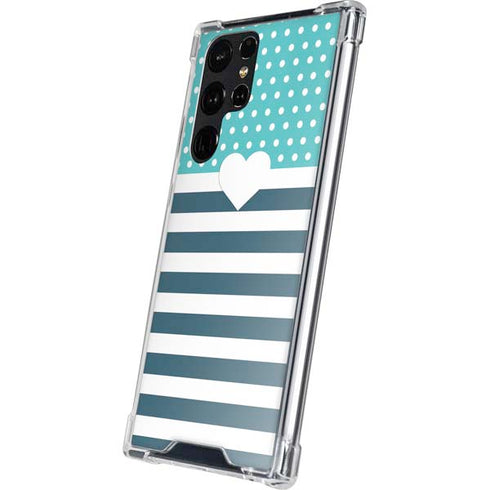 Polka Dots and Stripes Heart in Blue Galaxy S24 Ultra Clear Case