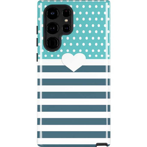 Polka Dots and Stripes Heart in Blue Galaxy S24 Ultra Impact Case