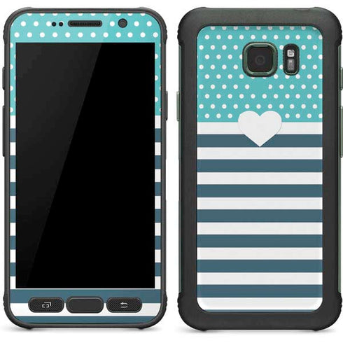 Polka Dots and Stripes Heart in Blue Galaxy S7 Active Skin