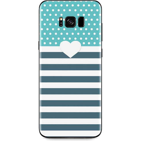 Polka Dots and Stripes Heart in Blue Galaxy S8 Plus Skin