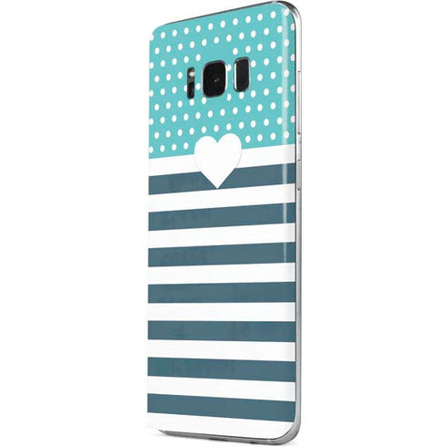 Polka Dots and Stripes Heart in Blue Galaxy S8 Skin