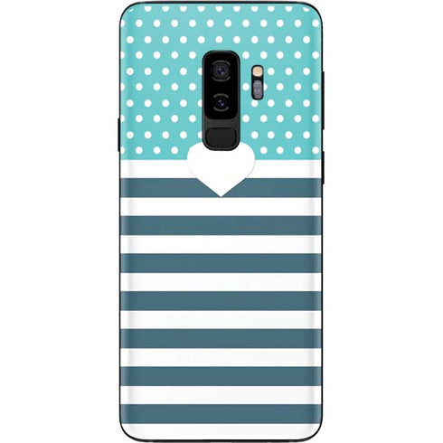 Polka Dots and Stripes Heart in Blue Galaxy S9 Plus Skin