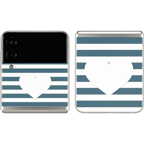 Polka Dots and Stripes Heart in Blue Galaxy Z Flip3 5G Skin