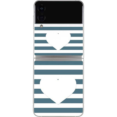 Polka Dots and Stripes Heart in Blue Galaxy Z Flip3 5G Skin