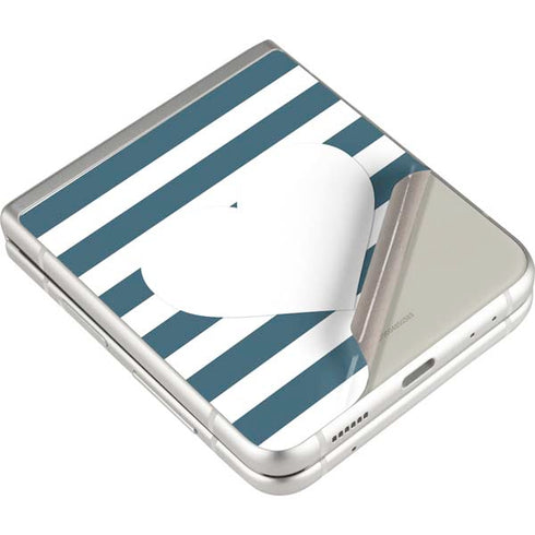 Polka Dots and Stripes Heart in Blue Galaxy Z Flip3 5G Skin