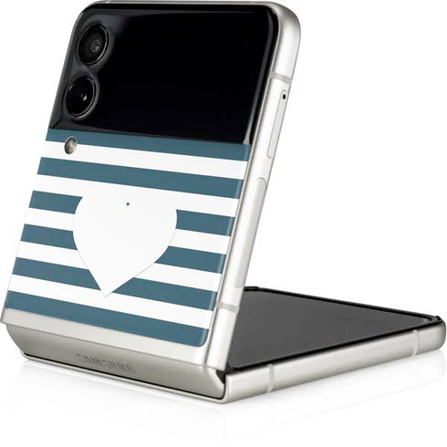 Polka Dots and Stripes Heart in Blue Galaxy Z Flip3 5G Skin