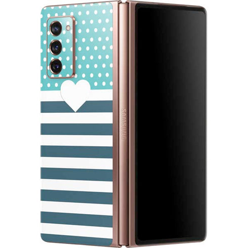 Polka Dots and Stripes Heart in Blue Galaxy Z Fold2 5G Skin