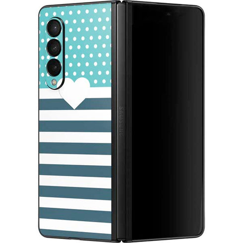 Polka Dots and Stripes Heart in Blue Galaxy Z Fold3 5G Skin