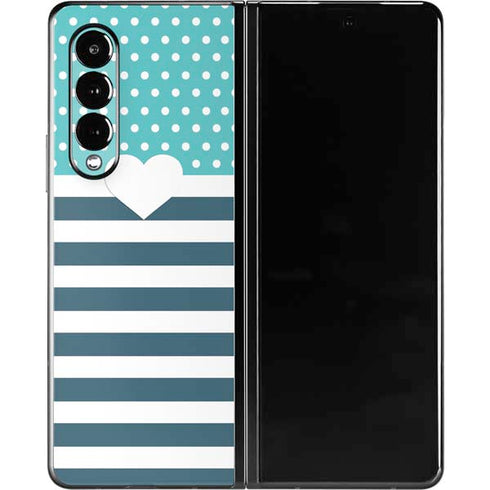 Polka Dots and Stripes Heart in Blue Galaxy Z Fold3 5G Skin