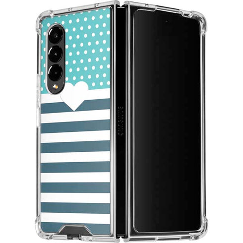 Polka Dots and Stripes Heart in Blue Galaxy Z Fold4 5G Clear Case