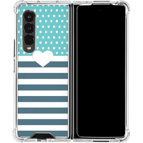 Polka Dots and Stripes Heart in Blue Galaxy Z Fold4 5G Clear Case