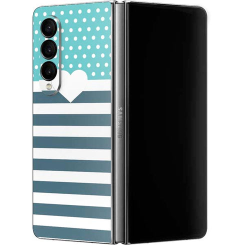 Polka Dots and Stripes Heart in Blue Galaxy Z Fold4 5G Skin