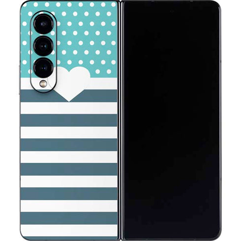 Polka Dots and Stripes Heart in Blue Galaxy Z Fold4 5G Skin