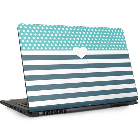 Polka Dots and Stripes Heart in Blue Dell Inspiron Skin