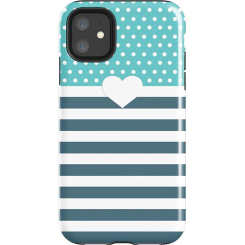 Polka Dots and Stripes Heart in Blue iPhone 11 Impact Case