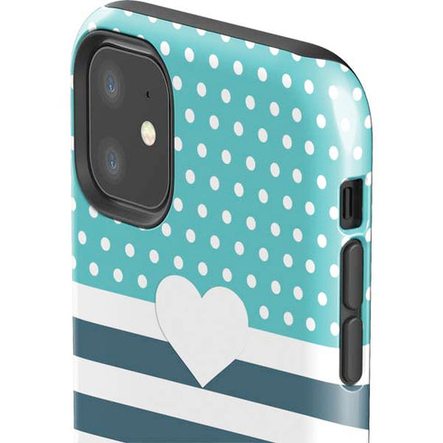 Polka Dots and Stripes Heart in Blue iPhone 11 Impact Case