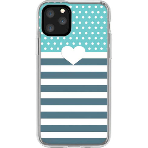 Polka Dots and Stripes Heart in Blue iPhone 11 Pro Clear Case