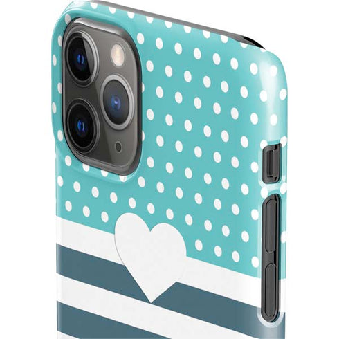 Polka Dots and Stripes Heart in Blue iPhone 11 Pro Lite Case