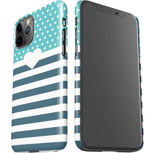 Polka Dots and Stripes Heart in Blue iPhone 11 Pro Lite Case