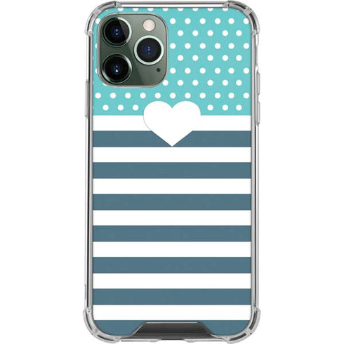 Polka Dots and Stripes Heart in Blue iPhone 11 Pro Max Clear Case