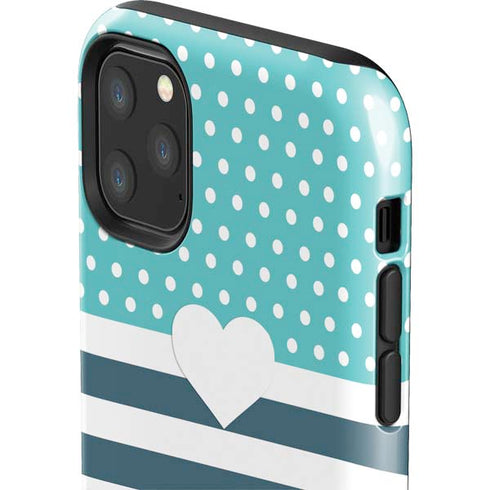 Polka Dots and Stripes Heart in Blue iPhone 11 Pro Max Impact Case