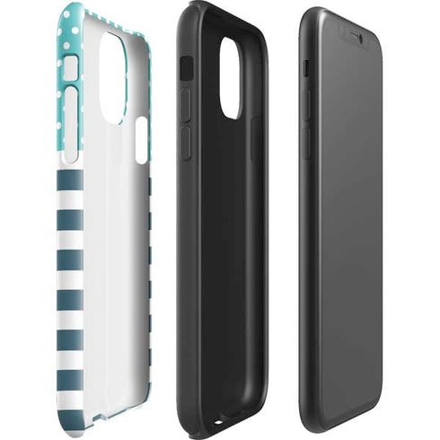 Polka Dots and Stripes Heart in Blue iPhone 11 Pro Max Impact Case
