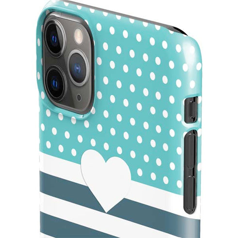 Polka Dots and Stripes Heart in Blue iPhone 11 Pro Max Lite Case
