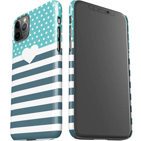 Polka Dots and Stripes Heart in Blue iPhone 11 Pro Max Lite Case