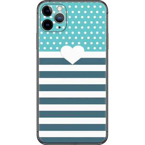 Polka Dots and Stripes Heart in Blue iPhone 11 Pro Max Skin