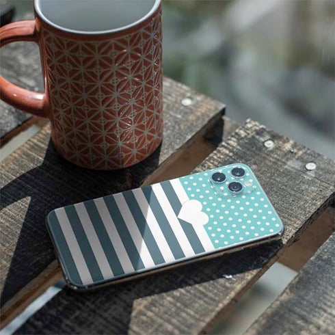 Polka Dots and Stripes Heart in Blue iPhone 11 Pro Max Skin
